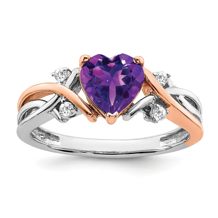 1.2 Ct Heart Purple Amethyst and White Diamond Prong 14k Gold Promise Ring by Fine Color Jewels