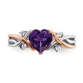 1.2 Ct Heart Purple Amethyst and White Diamond Prong 14k Gold Promise Ring by Fine Color Jewels