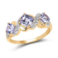 1.20 Ct Cushion Violet Tanzanite Prong Silver Three Stone Bypass Ring by Fine Color Jewels