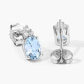 1.20 Ct Oval Blue Aquamarine & Lab Diamond Prong Silver Stud Earrings by Fine Color Jewels