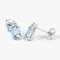 1.20 Ct Oval Blue Aquamarine & Lab Diamond Prong Silver Stud Earrings by Fine Color Jewels