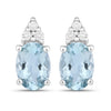 1.20 Ct Oval Blue Aquamarine & Lab Diamond Prong Silver Stud Earrings