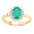 1.20 Ct Oval Green Zambian Emerald Diamond Prong 10k Gold Halo Ring by Fine Color Jewels