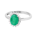 1.20 Ct Oval Green Zambian Emerald Diamond Prong 10k Gold Halo Ring by Fine Color Jewels