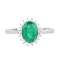 1.20 Ct Oval Green Zambian Emerald Diamond Prong 10k Gold Halo Ring by Fine Color Jewels