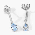 1.20 Ct Pear Blue Aquamarine & Lab Diamond Prong Silver Teardrop Dangle Earrings by Fine Color Jewels