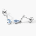 1.20 Ct Pear Blue Aquamarine & Lab Diamond Prong Silver Teardrop Dangle Earrings by Fine Color Jewels
