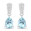 1.20 Ct Pear Blue Aquamarine & Lab Diamond Prong Silver Teardrop Dangle Earrings by Fine Color Jewels