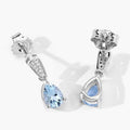 1.20 Ct Pear Blue Aquamarine & Lab Diamond Prong Silver Teardrop Dangle Earrings by Fine Color Jewels