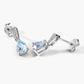 1.20 Ct Pear Blue Aquamarine & Lab Diamond Prong Silver Teardrop Dangle Earrings by Fine Color Jewels