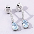 1.20 Ct Pear Blue Aquamarine & Lab Diamond Prong Silver Teardrop Dangle Earrings by Fine Color Jewels