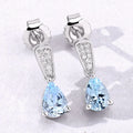 1.20 Ct Pear Blue Aquamarine & Lab Diamond Prong Silver Teardrop Dangle Earrings by Fine Color Jewels