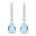 1.20 Ct Pear Blue Aquamarine & Lab Diamond Prong Silver Teardrop Dangle Earrings by Fine Color Jewels
