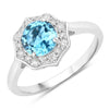 1.20 Ct Round Swiss Blue Topaz and Lab Diamond Prong Silver Halo Ring