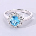 1.20 Ct Round Swiss Blue Topaz and Lab Diamond Prong Silver Halo Ring by Fine Color Jewels