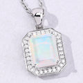 1.21 Ct Octagon White Ethiopian Opal & Lab Diamond Prong Silver Halo Pendant Necklace by Fine Color Jewels