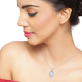 1.21 Ct Octagon White Ethiopian Opal & Lab Diamond Prong Silver Halo Pendant Necklace by Fine Color Jewels