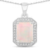 1.21 Ct Octagon White Ethiopian Opal & Lab Diamond Prong Silver Halo Pendant Necklace