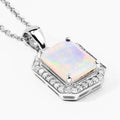 1.21 Ct Octagon White Ethiopian Opal & Lab Diamond Prong Silver Halo Pendant Necklace by Fine Color Jewels