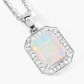 1.21 Ct Octagon White Ethiopian Opal & Lab Diamond Prong Silver Halo Pendant Necklace by Fine Color Jewels