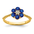 1.21 Ct Round Blue Sapphire and Diamond 14k Yellow Gold Floral Rope Band Ring by Fine Color Jewels