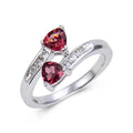 1.22 Ct Trillion Red Garnet and White Topaz Prong Silver Dual Stone Ring by Fine Color Jewels