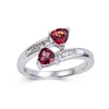 1.22 Ct Trillion Red Garnet and White Topaz Prong Silver Dual Stone Ring