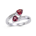 1.22 Ct Trillion Red Garnet and White Topaz Prong Silver Dual Stone Ring by Fine Color Jewels