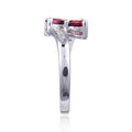 1.22 Ct Trillion Red Garnet and White Topaz Prong Silver Dual Stone Ring by Fine Color Jewels