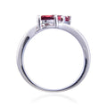 1.22 Ct Trillion Red Garnet and White Topaz Prong Silver Dual Stone Ring by Fine Color Jewels
