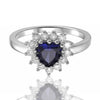 1.22 Heart Created Blue Sapphire and White Topaz Halo Ring