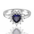 1.22 Heart Created Blue Sapphire and White Topaz Halo Ring by Fine Color Jewels