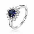 1.22 Heart Created Blue Sapphire and White Topaz Halo Ring by Fine Color Jewels