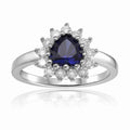 1.22 Heart Created Blue Sapphire and White Topaz Halo Ring by Fine Color Jewels