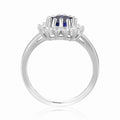 1.22 Heart Created Blue Sapphire and White Topaz Halo Ring by Fine Color Jewels