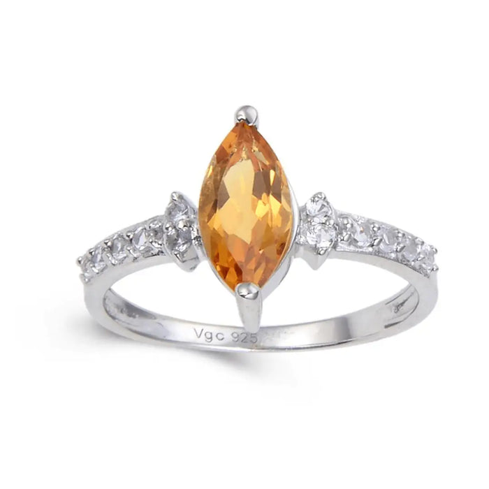 1.24 Ct Marquise Yellow Citrine and White Topaz Prong Silver Engagement Ring by Fine Color Jewels