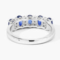 1.25 Ct Oval Blue Sapphire & Lab Diamond Prong Silver Half Eternity Band Five Stone Ring by Fine Color Jewels