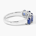 1.25 Ct Oval Blue Sapphire & Lab Diamond Prong Silver Half Eternity Band Five Stone Ring by Fine Color Jewels