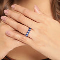 1.25 Ct Oval Blue Sapphire & Lab Diamond Prong Silver Half Eternity Band Five Stone Ring by Fine Color Jewels