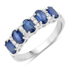 1.25 Ct Oval Blue Sapphire & Lab Diamond Prong Silver Half Eternity Band Five Stone Ring