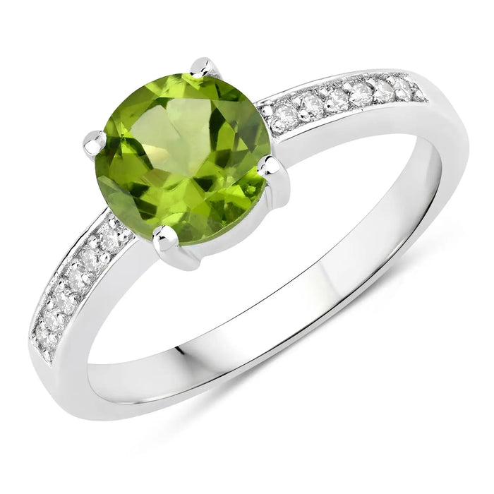 1.25 Ct Round Green Peridot & Lab Diamond Prong Silver Pave Bridge Ring by Fine Color Jewels