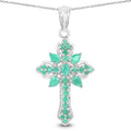 1.26 Ct Green Emerald Prong Silver Cross Pendant Necklace by Fine Color Jewels