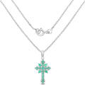 1.26 Ct Green Emerald Prong Silver Cross Pendant Necklace by Fine Color Jewels