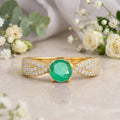 1.26 Ct Round Green Emerald and White Sapphire Prong 22K Gold Vermeil Pave Crossover Engagement Ring by Fine Color Jewels