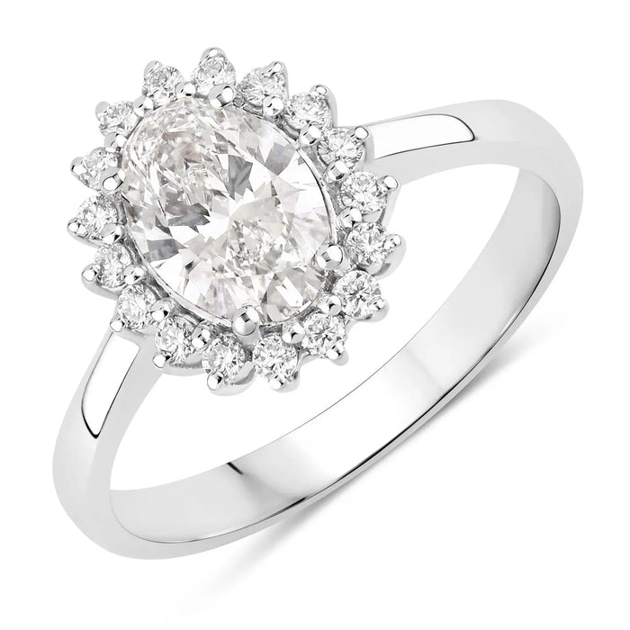 1.28 Ct Oval Lab Diamond Prong Platinum Halo Bridal Floral Ring by Fine Color Jewels
