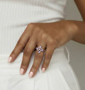 1.28 Ct Pear Purple Amethyst and White Topaz Prong Silver Four Leaf Clover Ring by Fine Color Jewels