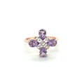 1.28 Ct Pear Purple Amethyst and White Topaz Prong Silver Four Leaf Clover Ring by Fine Color Jewels