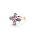 1.28 Ct Pear Purple Amethyst and White Topaz Prong Silver Four Leaf Clover Ring by Fine Color Jewels