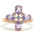 1.28 Ct Pear Purple Amethyst and White Topaz Prong Silver Four Leaf Clover Ring by Fine Color Jewels