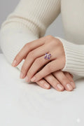 1.28 Ct Pear Purple Amethyst and White Topaz Prong Silver Four Leaf Clover Ring by Fine Color Jewels